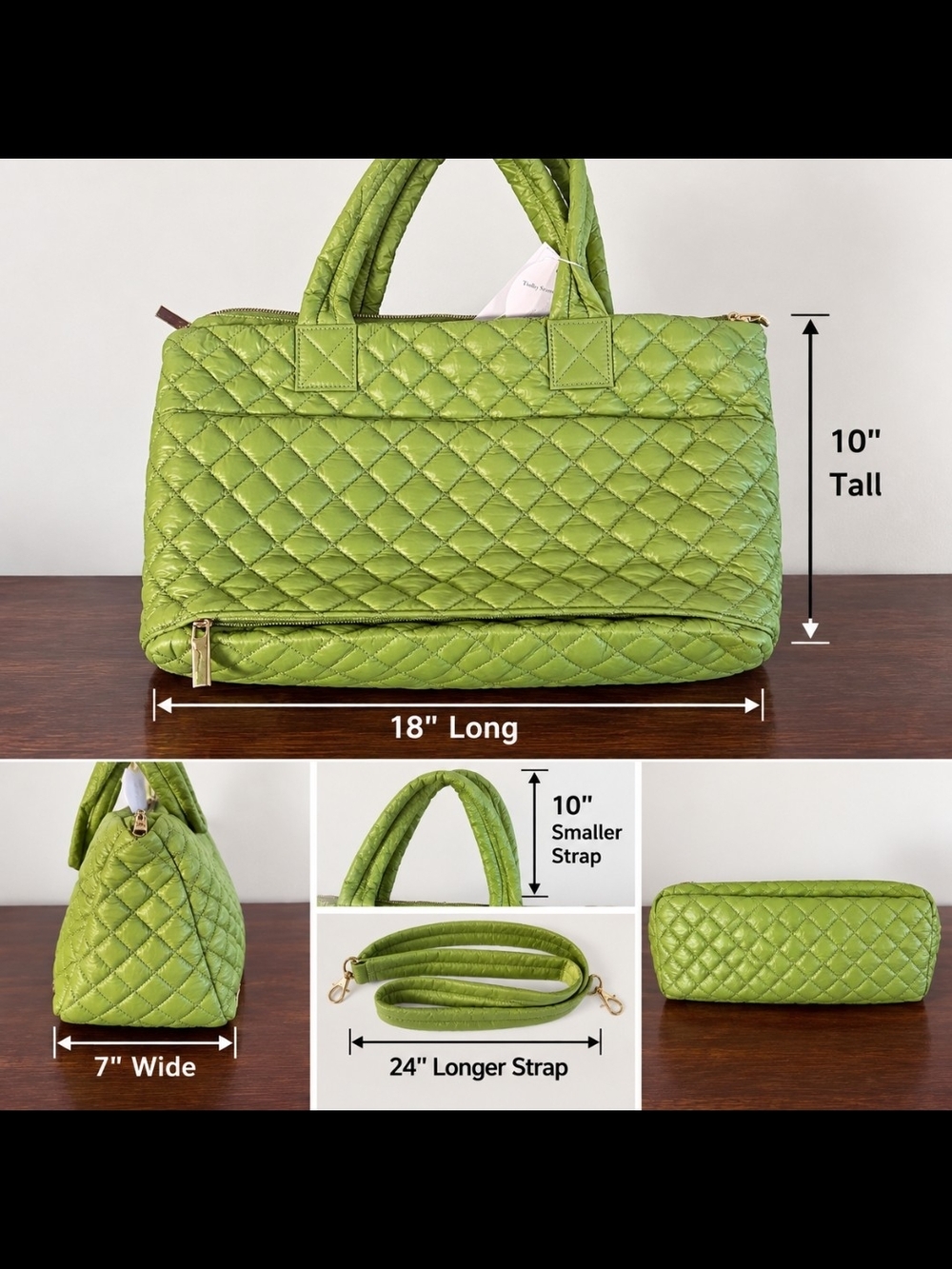 Ecostitch USA Green Quilted Vegan Tote Bag Crossbody NWT